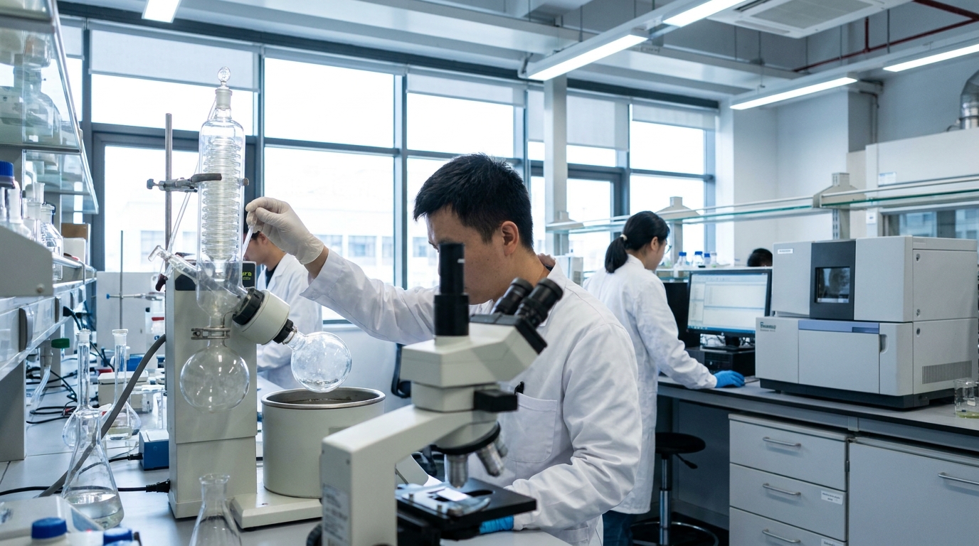 Laboratory scientist preparing a chemical sample